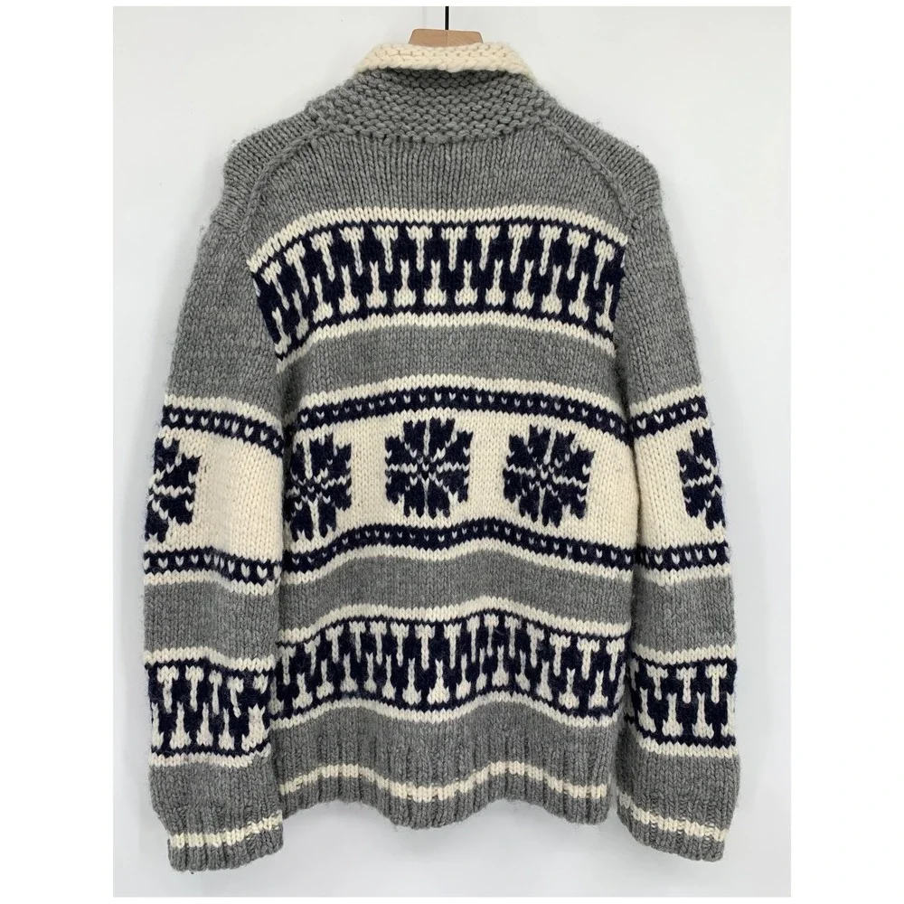 Vintage Gap Sweater Mens Large Hand Knit Zip Cardigan Snowflake Wool Thick Heavy